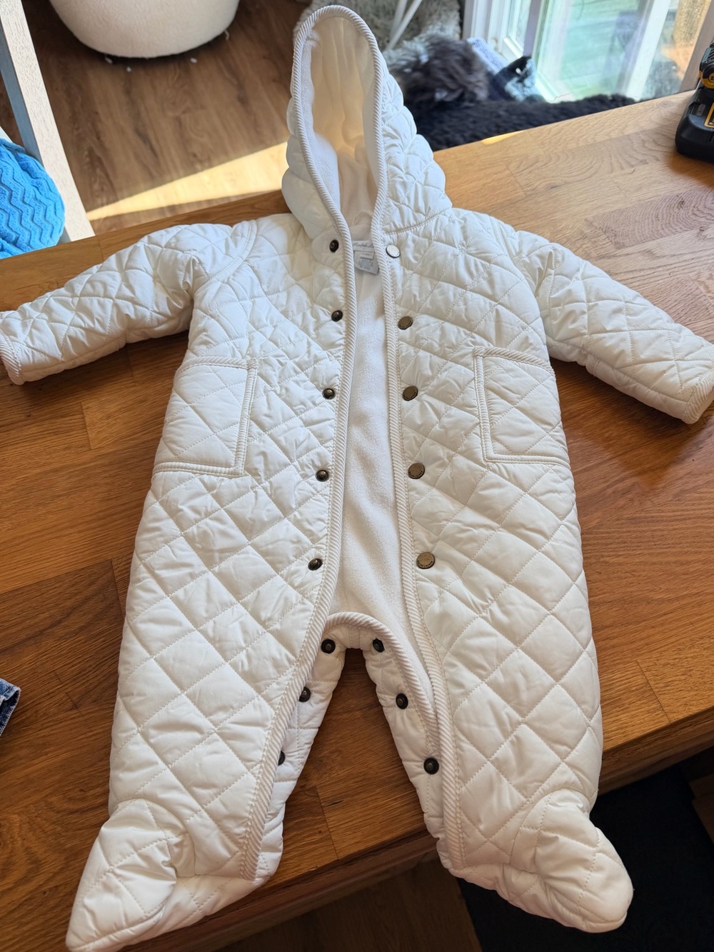 Ralph Lauren White Quilted Hooded Baby One-Piece Footie